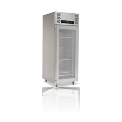 Williams Meat Aging Refrigerator - Single glass door top mounted upright meat aging fridge on a crisp white background with mirrored reflection