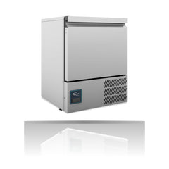 Williams Aztra Hydrocarbon - Single door stainless steel under counter fridge on a crisp white background with mirrored reflection