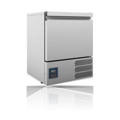 Williams Aztra Hydrocarbon - Single door stainless steel under counter freezer on a crisp white background with mirrored reflection