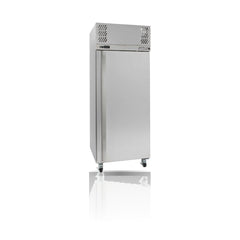 Williams Garnet Bakery - One Door 2/1 GN Stainless Steel Upright Bakery Retarder on a crisp white background with mirrored reflection