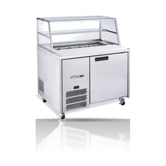 Williams Jade Sandwich - One Door Stainless Steel Prep Counter Refrigerator With Blown Air Well on a crisp white background with mirrored reflection