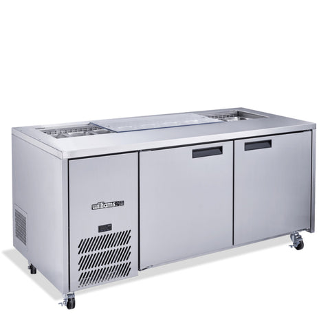 Williams Jade Sandwich - 2 door White Prep Counter Refrigerator With Blown Air Well- Without Canopy