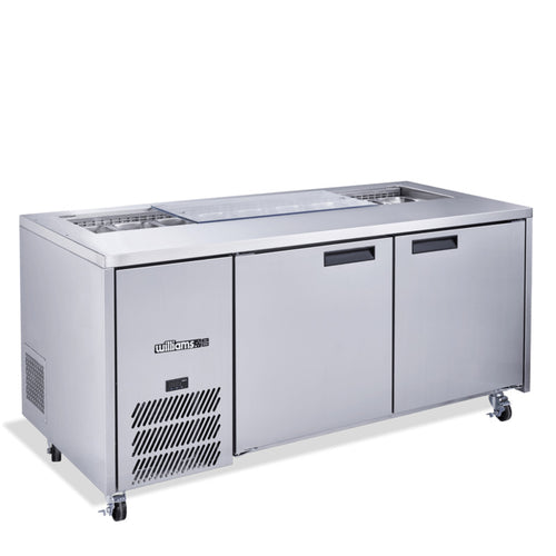 Williams Jade Sandwich - 2 door Stainless Steel Prep Counter Refrigerator With Blown Air Well - Without Canopy commercial refrigeration