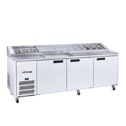 Williams Jade Pizza - 3 door White Pizza Prep Counter Refrigerator With Blown Air Well