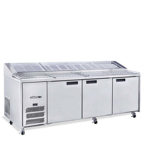 Williams Jade Pizza - 3 door Stainless Steel Pizza Prep Counter Refrigerator With Blown Air Well