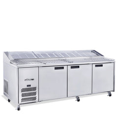 Williams Jade Pizza - 3 door Stainless Steel Pizza Prep Counter Refrigerator With Blown Air Well commercial refrigeration