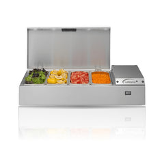 Williams Thermowell - Four Pan Counter Top Refrigerated Well on a crisp white background with mirrored reflection