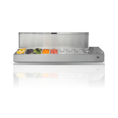 Williams Thermowell - Nine Pan Counter Top Refrigerated Well on a crisp white background with mirrored reflection