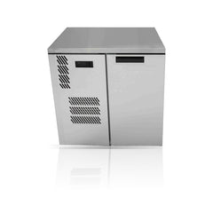 Williams Cameo - One Door Stainless Steel Under Counter Display Refrigerator on a crisp white background with mirrored reflection