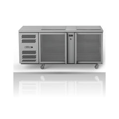 Williams Glass Chiller - 2 Door Glass Chiller With Two Shelves on a crisp white background with mirrored reflection