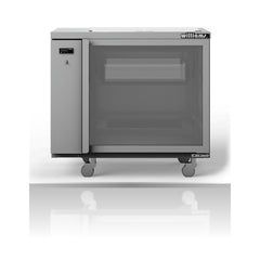 Williams Glass Chiller - One Door Remote Glass Chiller With Two Shelves 500 x 500 baskets on a crisp white background with mirrored reflection