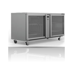 Williams Glass Chiller - 2 Door Remote Glass Chiller With Two Shelves on a crisp white background with mirrored reflection