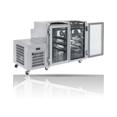 Williams Glass Chiller - 2 Door Self Contained Glass Chiller Slimline with two shelves and left hand services on a crisp white background with mirrored reflection