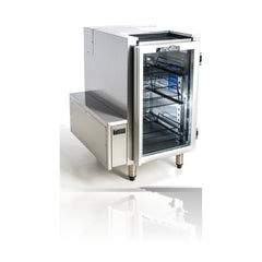 Williams Glass Chiller - One Door Remote Glass Chiller Slimline with two shelves and right hand services on a crisp white background with mirrored reflection