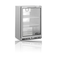 Williams Bottle Cooler - One Door Stainless Steel Bottle Cooler on a crisp white background with mirrored reflection