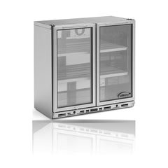 Williams Bottle Cooler - 2 Door Stainless Steel Bottle Cooler on a crisp white background with mirrored reflection