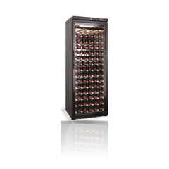 Williams Wine Cabinet - One Door Black Upright Wine Display Refrigerator on a crisp white background with mirrored reflection