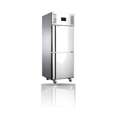 Williams Topaz Upright - One Door Upright Storage Refrigerator on a crisp white background with mirrored reflection