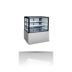 Williams Topaz Cake Display - 1200mm Two Tier (Plus Base) Free Standing Refrigerated Cake Display on a crisp white background with mirrored reflection