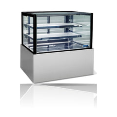Williams Topaz Cake Display - 1500mm Two (Plus Base) Tier Free Standing Ambient Cake & Food Display on a crisp white background with mirrored reflection
