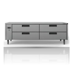 Williams Jarrah - 4 Drawer Remote Lowline Refrigerator on a crisp white background with mirrored reflection