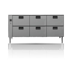 Williams Jarrah - 6 Drawer Remote Hiline Refrigerator on a crisp white background with mirrored reflection