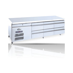 Williams Under Broiler Counter - 6 Drawer Self Contained Lowline Refrigerator on a crisp white background with mirrored reflection