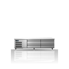 Williams Under Broiler Counter - 4 Drawer Self Contained Lowline Refrigerator on a crisp white background with mirrored reflection