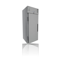 Williams Garnet Roll In - One Door roll In freezer on a crisp white background with mirrored reflection