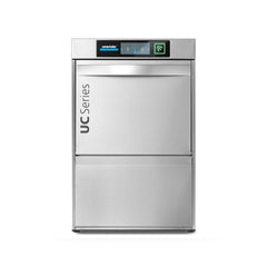 Stainless steel dishwasher with 'UC Series' branding on a white background
