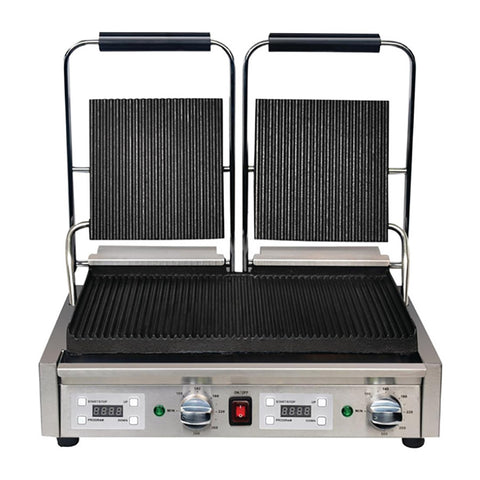 Apuro Double Contact Grill Ribbed Plates with Timer FC383-A