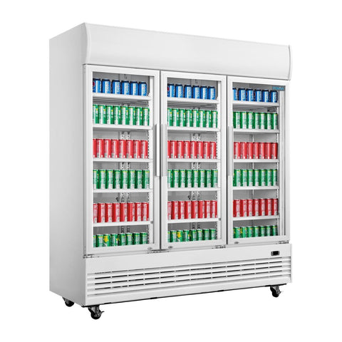 Polar G-Series 1300L 3 Door Upright Display Refrigerator w Light Box