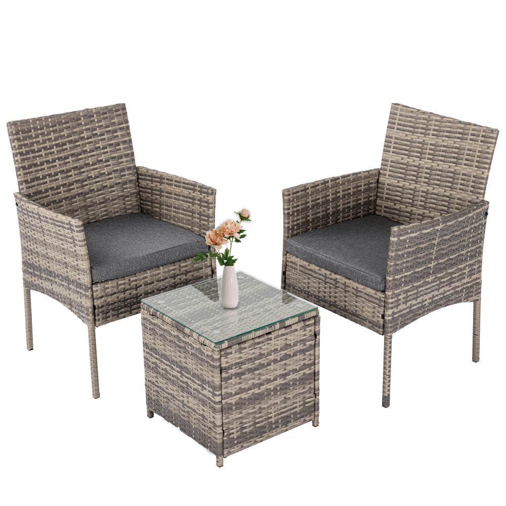 2 Seater PE Rattan Outdoor Furniture Chat Set- Mixed Grey