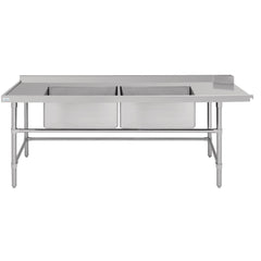 Vogue Vogue Dishwasher Inlet Table with Double Bowl Sink 90mm outlet 2400x700x960mmL/H