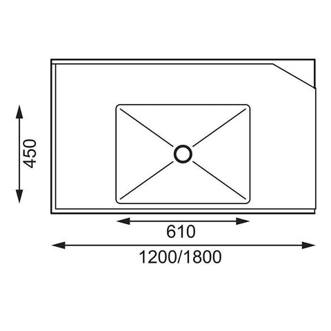 Vogue 1800mm Dishwasher Inlet Table with Sink 90mm outlet L/H