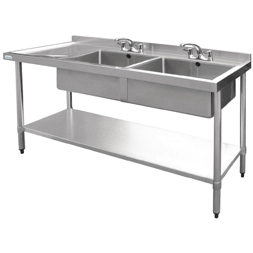 Vogue Vogue 1500mm Double Bowl Sink L/H Drainer 90mm Drain