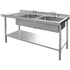 Vogue Vogue 1500mm Double Bowl Sink L/H Drainer 90mm Drain