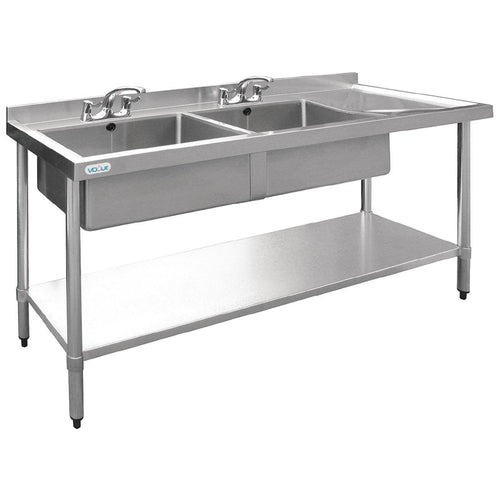 Vogue Vogue 1800mm Double Bowl Sink R/H Drainer 90mm Drain