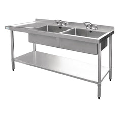 Vogue Vogue 1800mm Double Bowl Sink L/H Drainer 90mm Drain