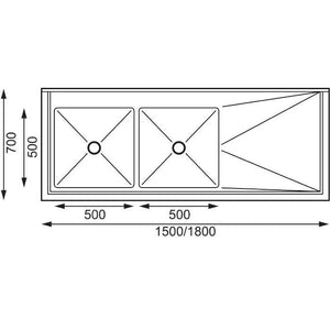 Vogue Vogue 1500mm Double Bowl Sink R/H Drainer 90mm Drain