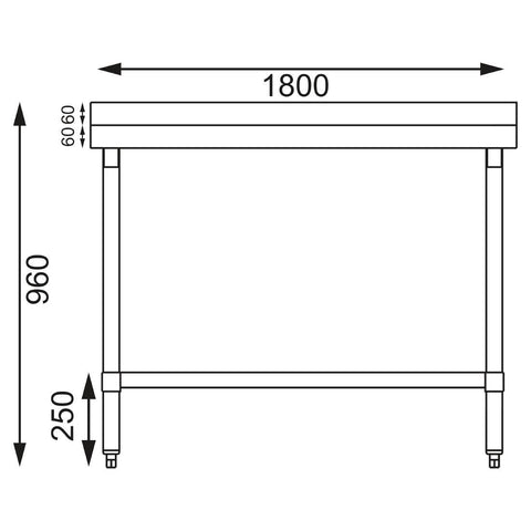 Vogue 1800mm Stainless Steel Prep Table with Splashback